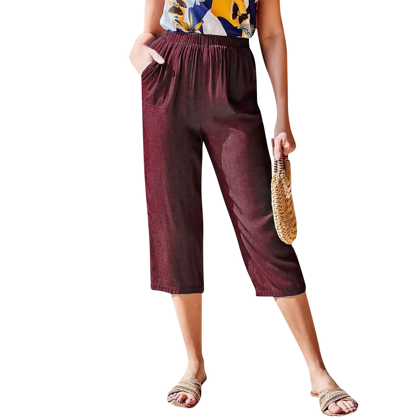 Nisorays Womens Capri Pants Summer Pants Crop Wide Leg Palazzo Pants