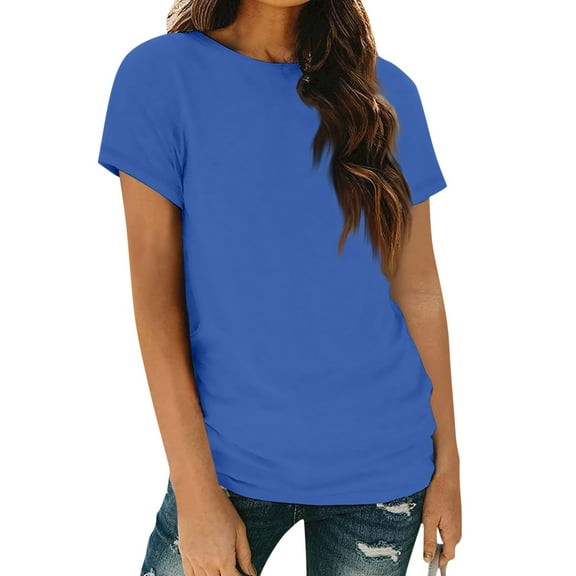 Nisorays Womens T Shirts Short Sleeve Crew Neck Loose Summer Tees Basic Solid Tops Blue 2XL
