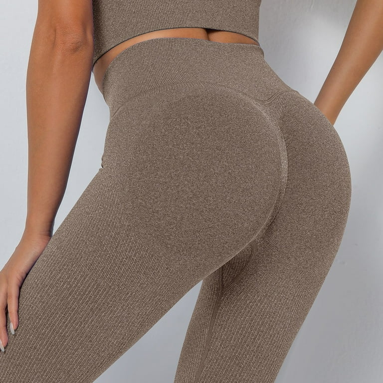 Nisorays Womens Tummy Control Leggings Solid Butt Lifting High Waisted Yoga Pants Gym Workout Legging for Women Camel L
