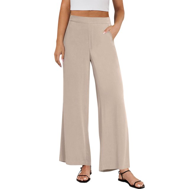 Nisorays Womens Wide Leg Pants Cotton Linen Palazzo Pants Elastic High