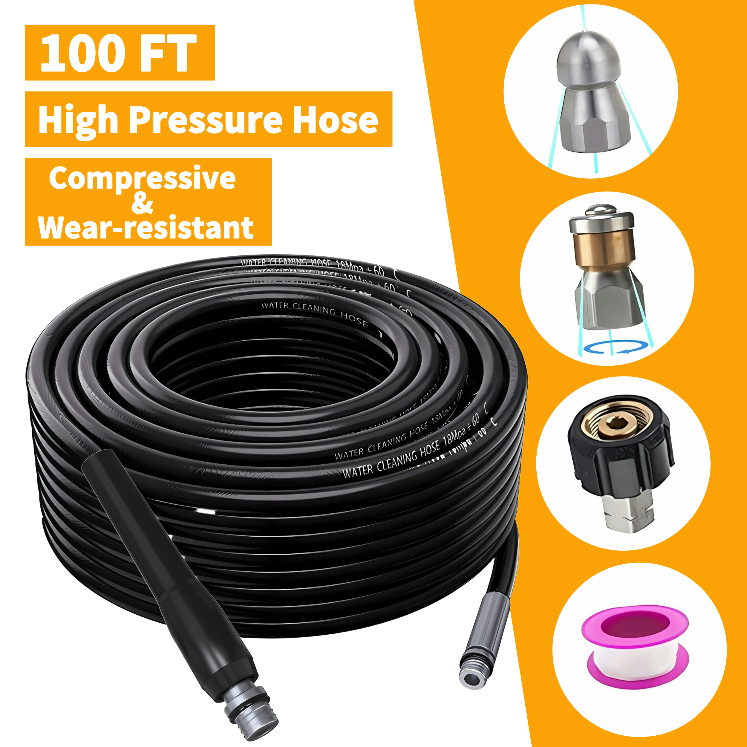 Powerful 100FT Sewer Jetter Kit for Pressure Washer 5800PSI Drain Cleaner Hose NPT Corner