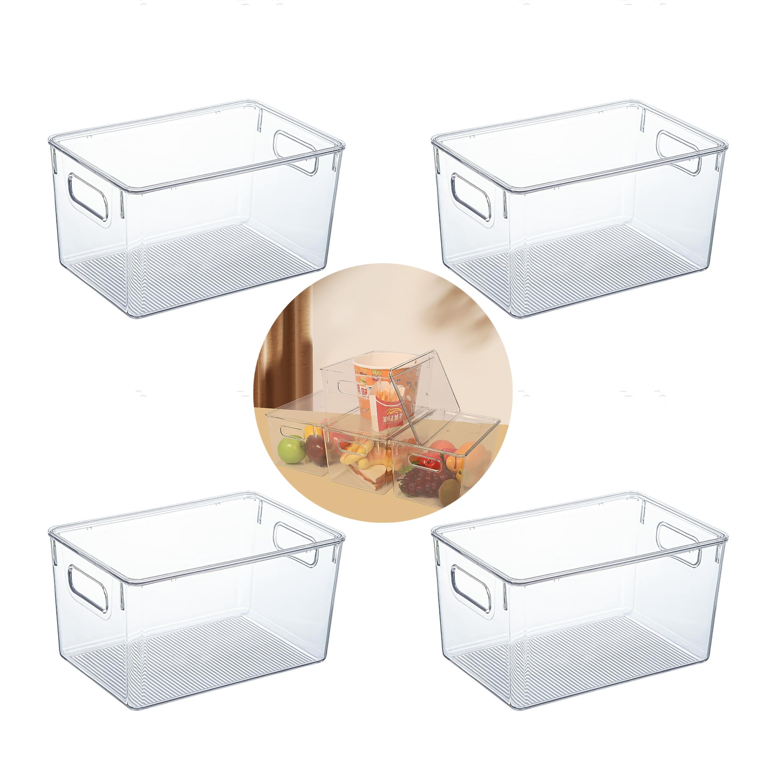 Nisorpa 4Pcs Plastic Organizer Bin with Handles and Lids, Clear Kitchen