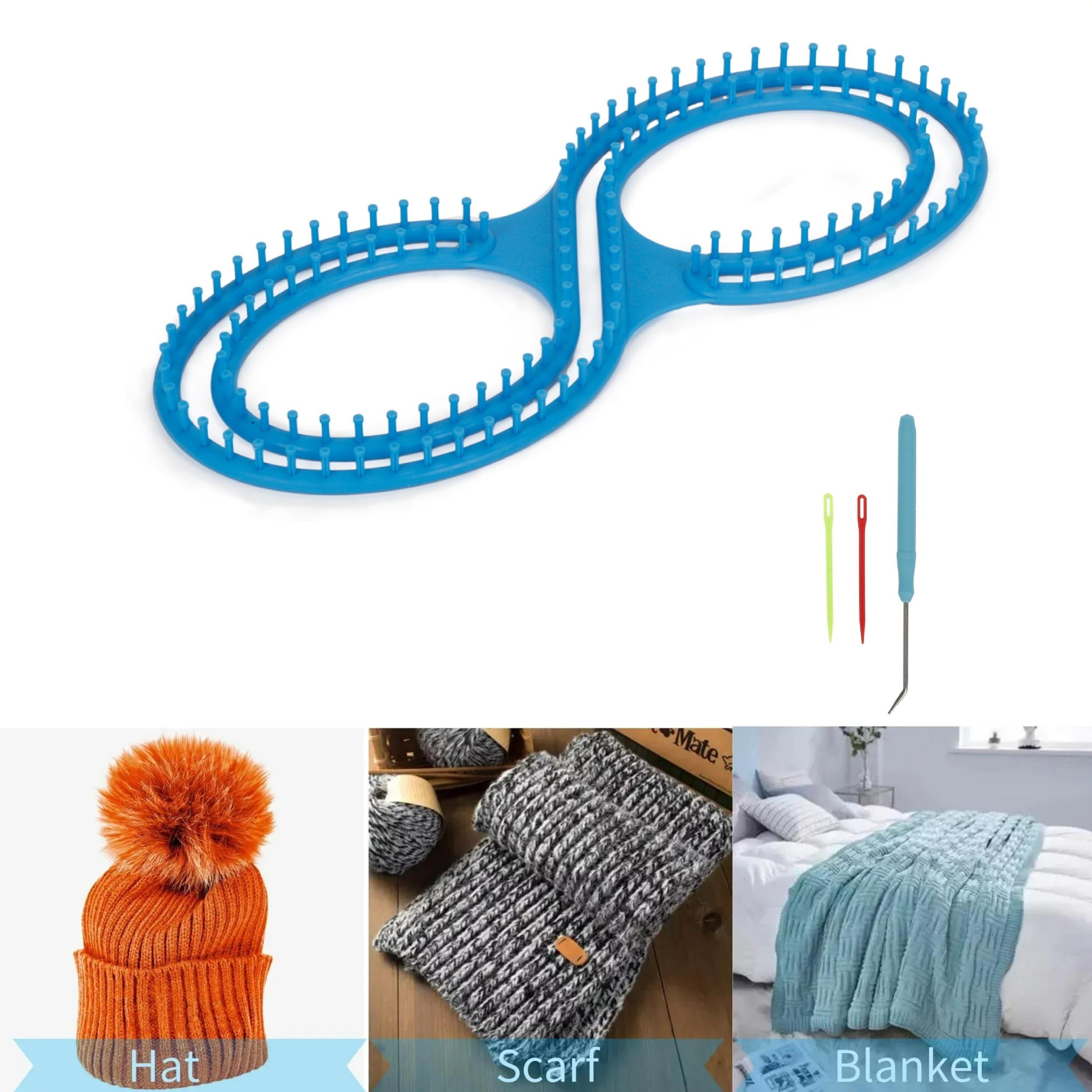 Ymiko Knitting Loom Set,Knitting Loom,Knitting Loom 8 Shape Plastic Blue  Loom Kit With Crochet Suture For DIY Blanket Socks Scarf Hat Craft