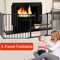 Nisorpa Baby Stair Gate, Metal Fireplace Baby Fence for Toddler/Pet/Dog, Black