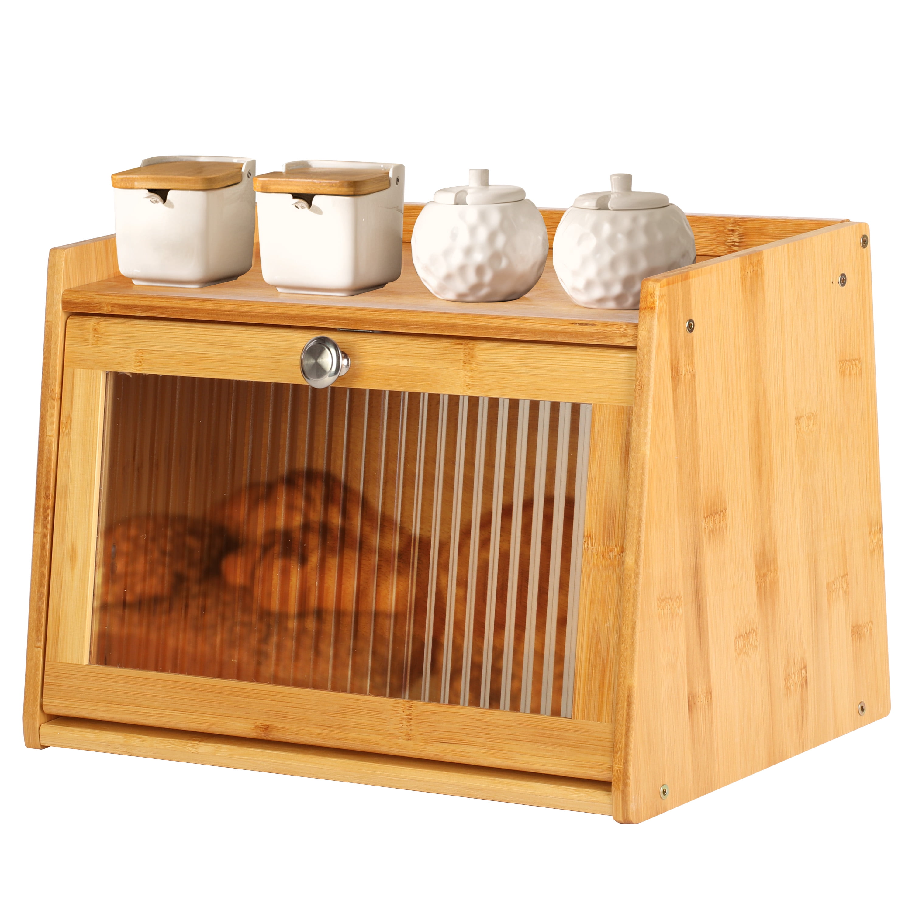 Nisorpa Bamboo Bread Box Bakery Storage Box Products Roll Top Small Bread Box Compact for