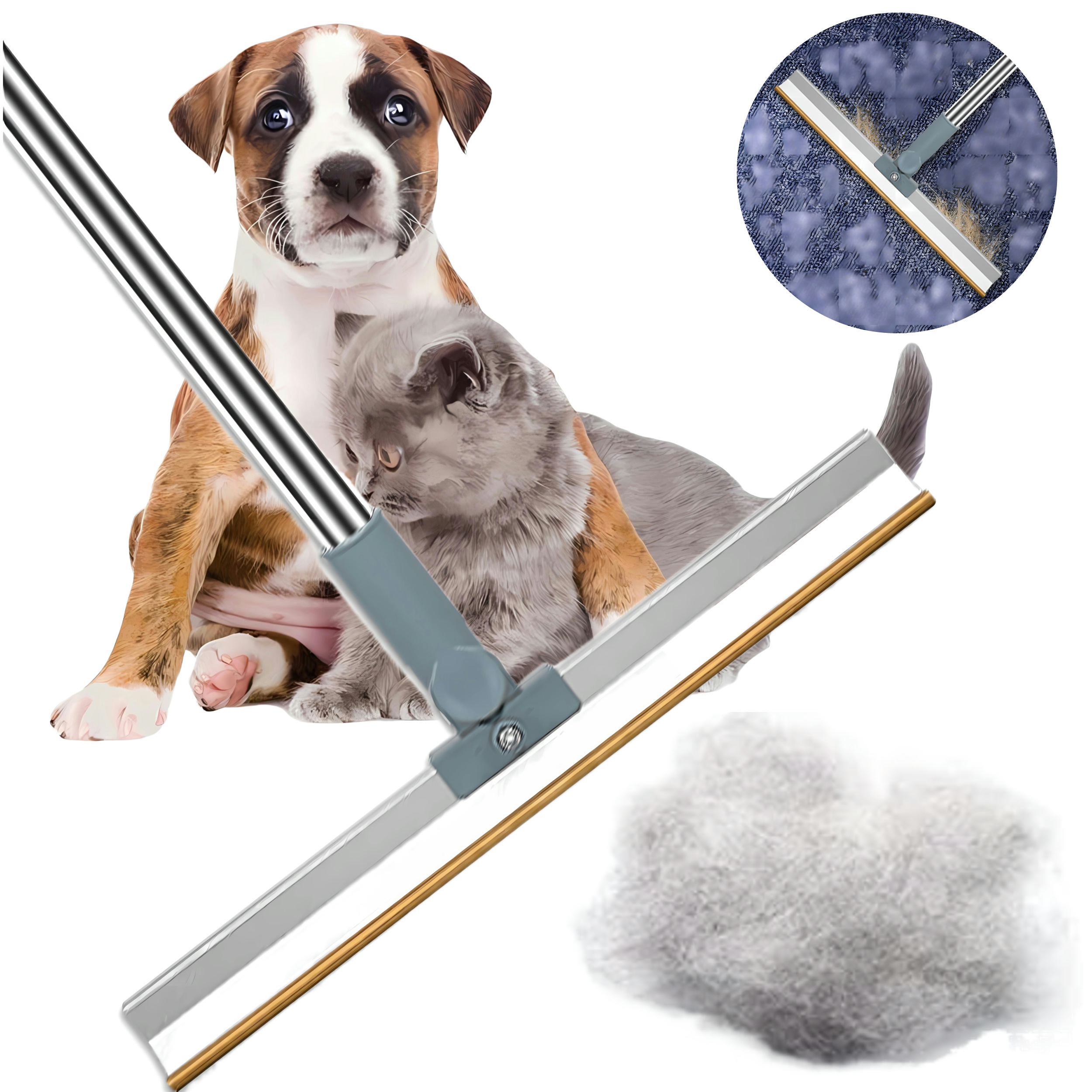 Nisorpa Rubber Push Broom, Gray Pet Hair Remover Broom with Adjustable