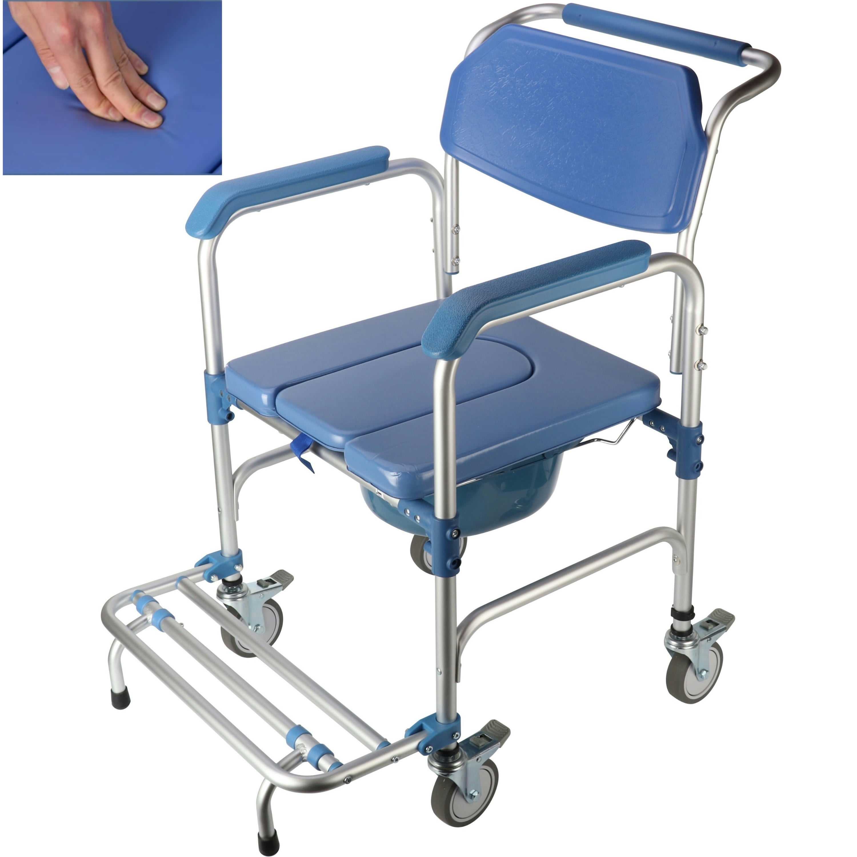 Qunbio Shower Chair with Wheels 330 lbs Load Bedside Commode Rolling Shower Chair with Extended Handrail Waterproof Soft Seat Adjustable over Toilet Chair Walmart Business Supplies