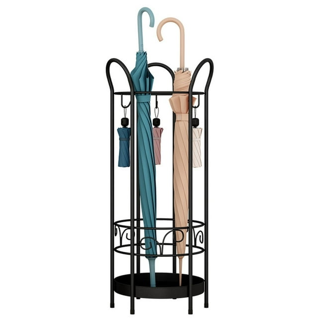 Nisorpa Umbrella Stand Rack Metal Holder with Drip Tray & Hooks, 23.6