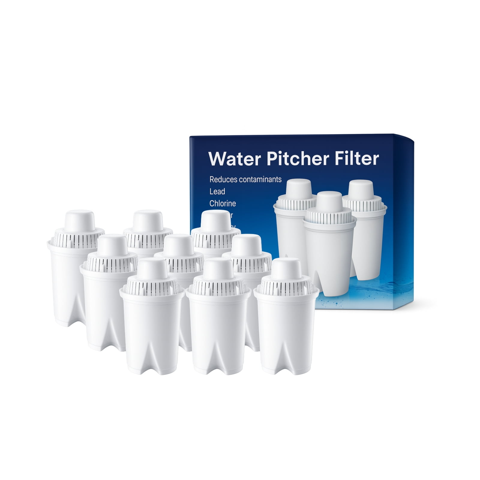 Nispira B15 Universal Water Filter Compatible with Brita Pitchers (Standard/Everyday/UltraMax), 45-Gallon (≈170 L) Capacity, Reduces Chlorine, Lead, Odor, Hardness & Limescale, BPA-Free, 9 Pack