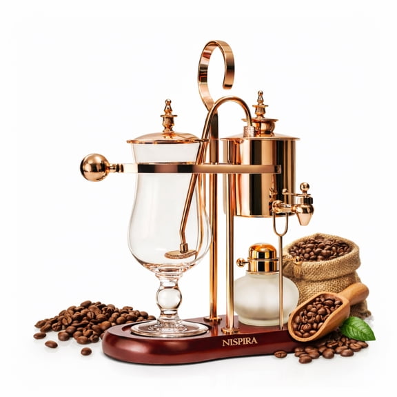 Nispira Belgian Belgium Luxury Royal Family Balance Syphon Siphon Coffee Maker Copper Color, 1 set