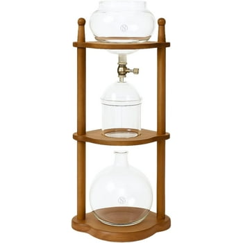 Nispira Cold Brew coffee Maker Ice Coffee Drip Machine with Advanced Slow Drip Technology Borosilicate Glass with Wood Tower, 6-8 Cup, Brown