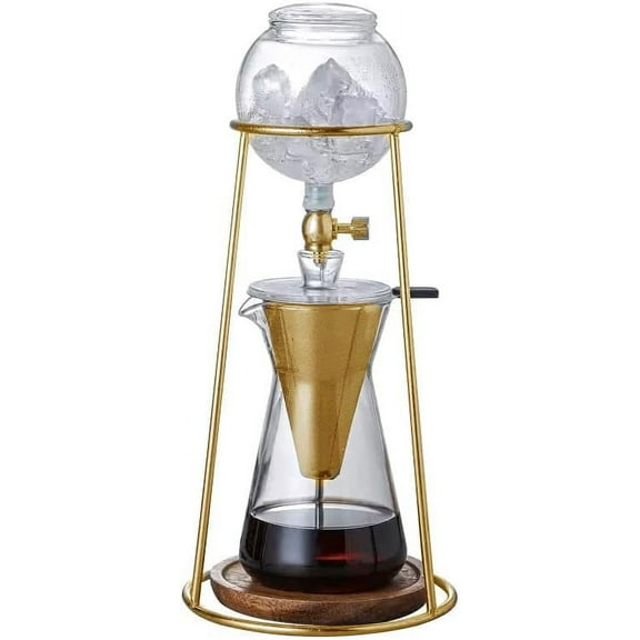 Nispira Iced Coffee Cold Brew Drip Coffee Maker Stainless Steal Gold , 400mL, Borosilicate Glass