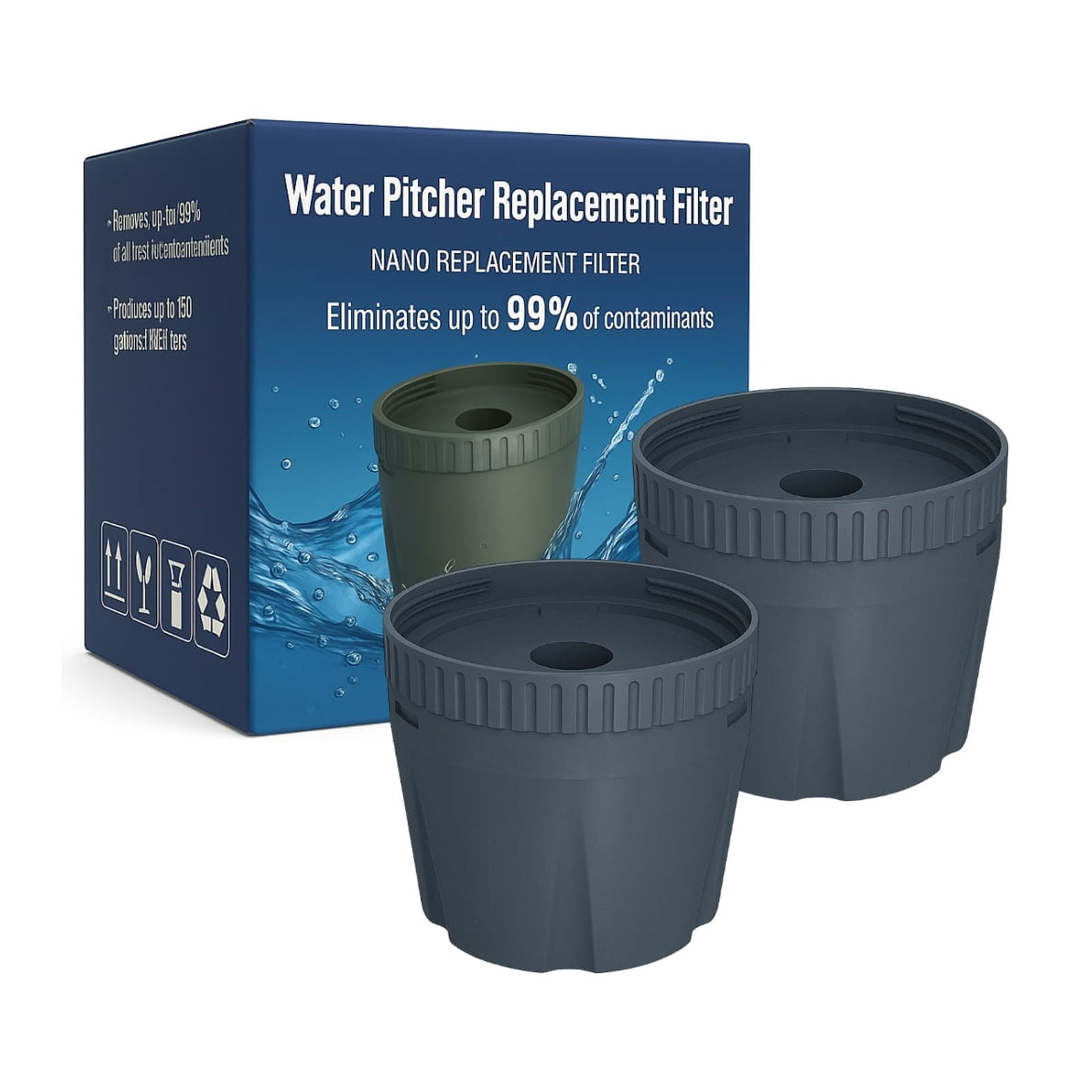 Nispira Water Pitcher Filter Replacement For Epic Nano Pitcher 150 Gallon, 2 Packs