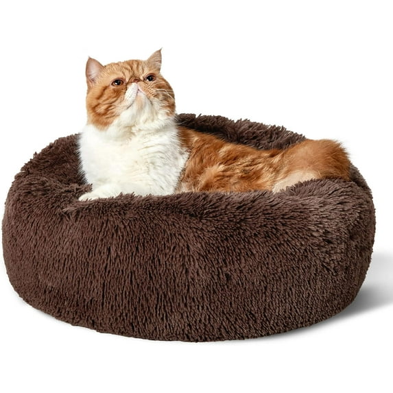 Nisrada Calming Donut Dog Bed Anti-Anxiety, Self Warming, Cozy Soft Plush Round Pet Bed, Ideal for Both Home & Travel, 20"L x 20"W x 8"H