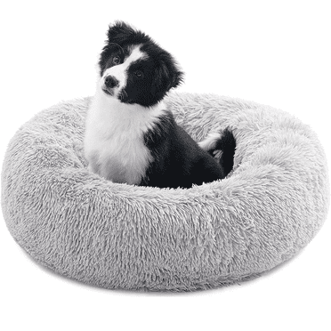 Nisrada Calming Donut Dog Bed Anti-Anxiety, Self Warming, Cozy Soft Plush Round Fluffy Pet Bed Indoor, Ideal for Both Home & Travel, 20"L x 20"W x 8"H