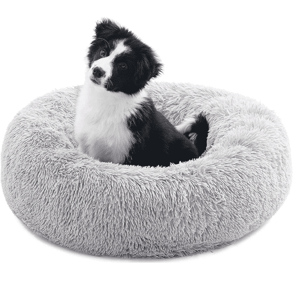 Nisrada 20in Calming Donut Dog Bed Anti-Anxiety, Self Warming, Cozy Soft Plush Round Fluffy Pet Bed Indoor, Ideal for Both Home & Travel, Size 20”x20”x8”