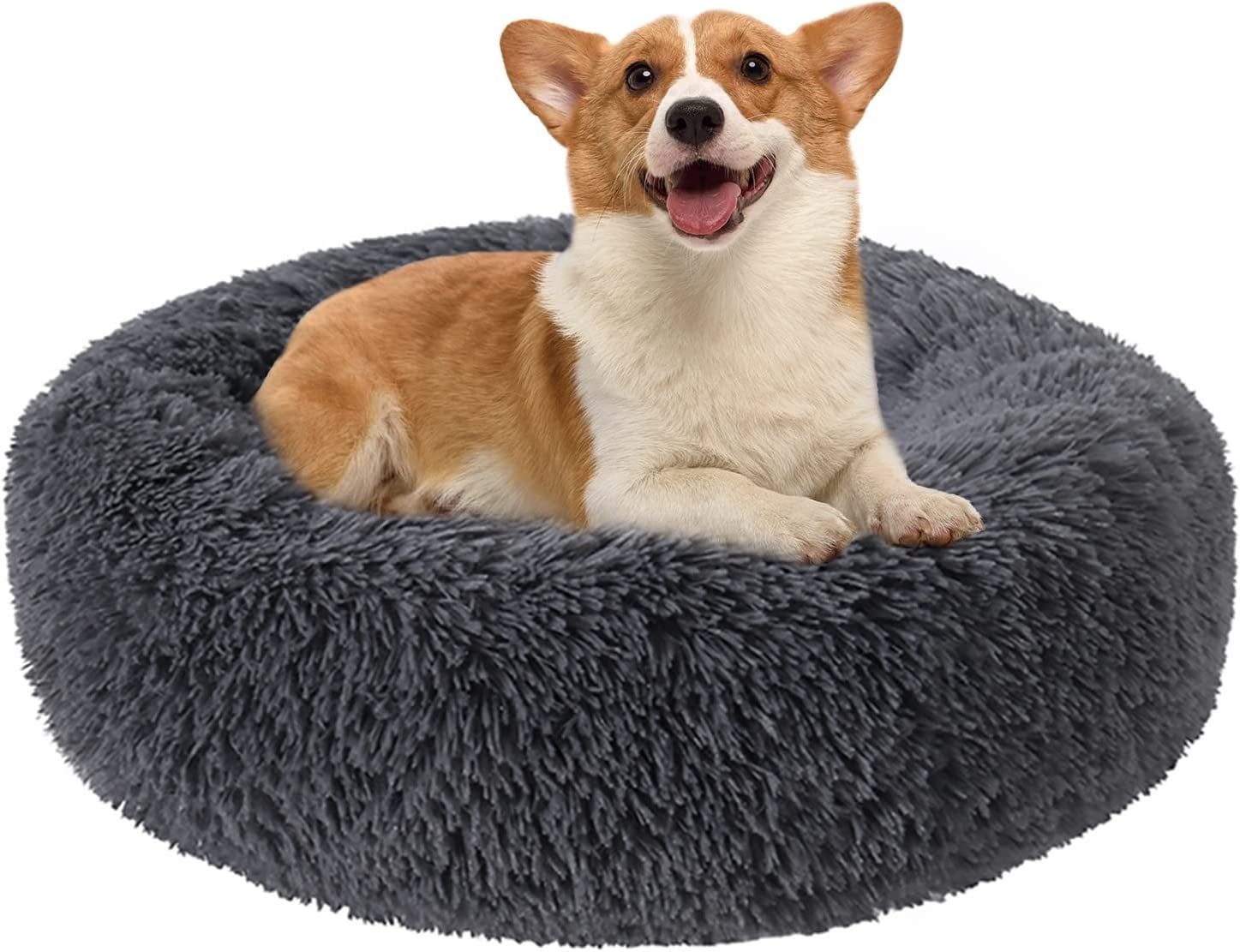 Nisrada Calming Donut Dog Bed Anti-Anxiety, Self Warming, Cozy Soft Plush Round Pet Bed, Ideal for Both Home & Travel, 24"L x 24"W x 8"H