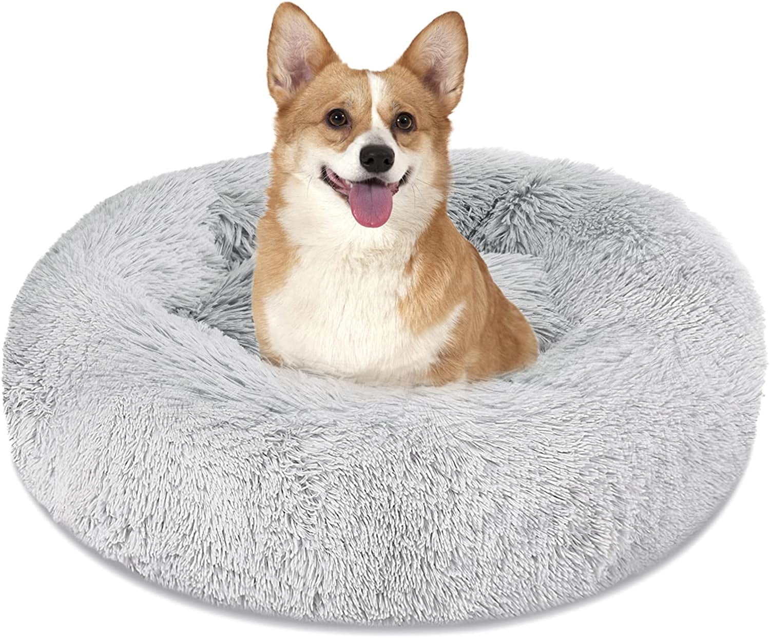 Nisrada Calming Donut Dog Bed Anti-Anxiety, Self Warming, Cozy Soft Plush Round Pet Bed, Ideal for Both Home & Travel, 24"L x 24"W x 8"H