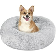Nisrada Calming Donut Dog Bed Anti-Anxiety, Self Warming, Cozy Soft Plush Round Pet Bed, Ideal for Both Home & Travel, 24"L x 24"W x 8"H