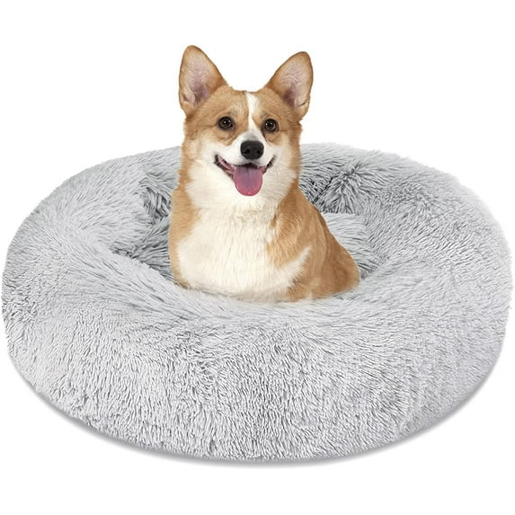Nisrada Calming Donut Dog Bed Anti-Anxiety, Self Warming, Cozy Soft Plush Round Pet Bed, Ideal for Both Home & Travel, 24"L x 24"W x 8"H