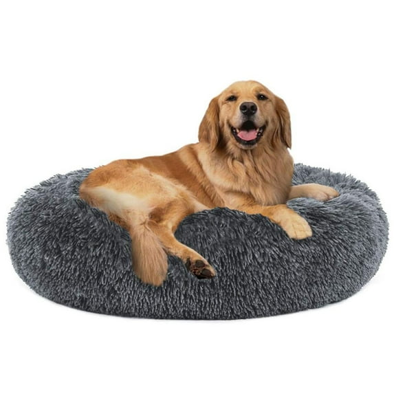 Nisrada Calming Donut Dog Bed Anti-Anxiety, Self Warming, Cozy Soft Plush Round Pet Bed, Ideal for Both Home & Travel, 27"L x 27"W x 8"H