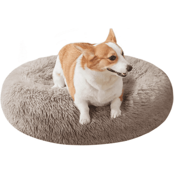 Nisrada Calming Donut Dog Bed Anti-Anxiety, Self Warming, Cozy Soft Plush Round Pet Bed, Ideal for Both Home & Travel, 27"L x 27"W x 8"H