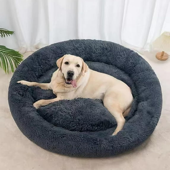 Nisrada Calming Donut Dog Bed Anti-Anxiety, Self Warming, Cozy Soft Plush Round Pet Bed, Ideal for Both Home & Travel, 30"L x 30"W x 8"H
