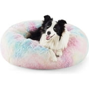 Nisrada Calming Donut Dog Bed Anti-Anxiety, Self Warming, Cozy Soft Plush Round Pet Bed, Ideal for Both Home & Travel, 30"L x 30"W x 8"H
