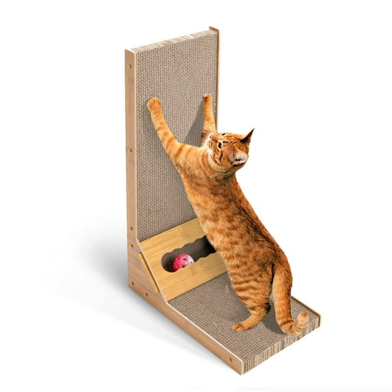 Nisrada Cat Scratcher, 23.6 Inch Large L Shaped - Wall Mounted Cat Scratch Pad with Ball Toy for Indoor Cats & Removable Barrier, Vertical Cat Scratcher Board, Durable Cardboard