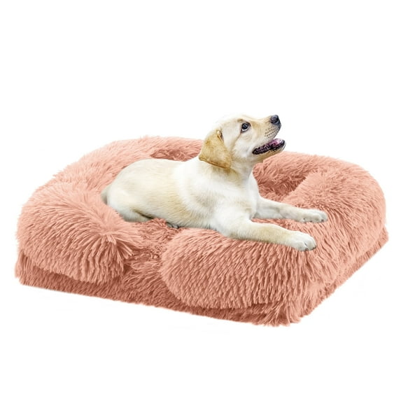 Nisrada Fluffy Plush Orthopedic Dog & Cat Bed with Anti-Slip, Machine Washable Kennel Nest and Crate Pad & Sleeping Mat, Orange