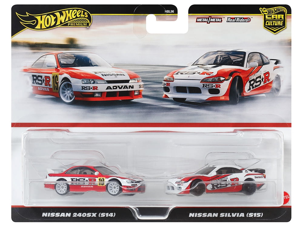 Nissan 240SX (S14) #19 Red and White and Nissan Silvia (S15) Red and White "Car Culture" Set Diecast Model Cars by Hot Wheels