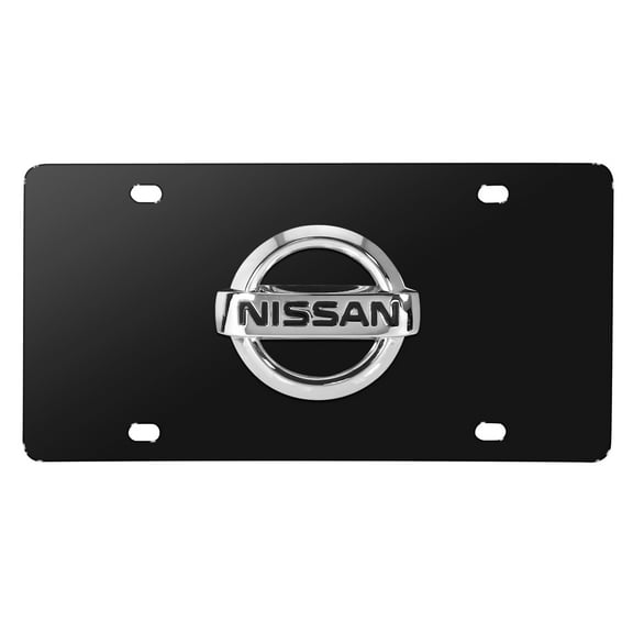 Nissan 3D Chrome Metal Logo Black Stainless Steel License Plate