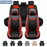 For Nissan Car Seat Covers 5-Seats Full Set, Waterproof Pu Leather Auto Cushion Protector for Altima LEAF Murano Rogue Sport Sentra Versa Note Maxima Xterra, Black+Red