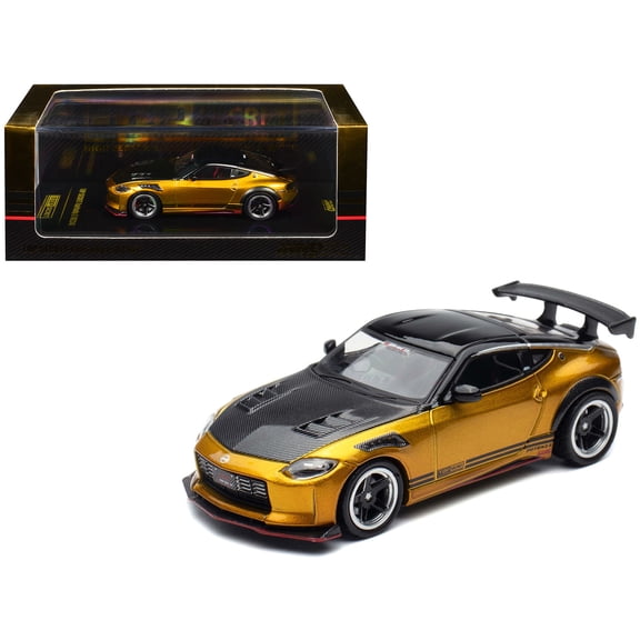 Nissan Fairlady Z Top Secret (RZ34) RHD Gold Metallic with Carbon Hood and Black Top 1/64 Diecast Model Car by Inno Models