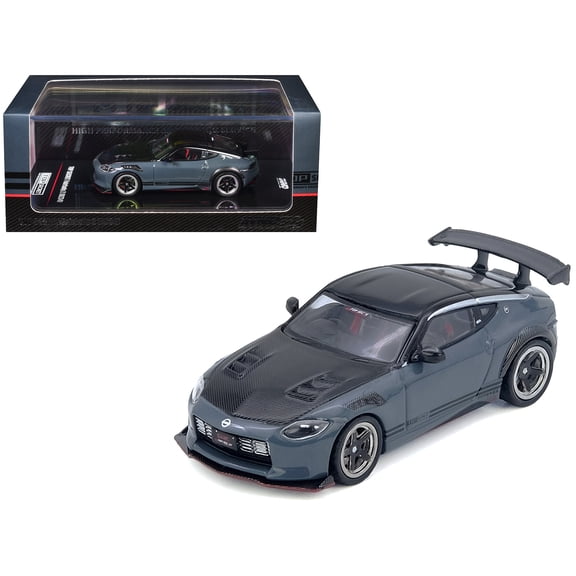 Nissan Fairlady Z "Top Secret" (RZ34) RHD (Right Hand Drive) Stealth Gray with Carbon Hood and Black Top 1/64 Diecast Model Car by Inno Models
