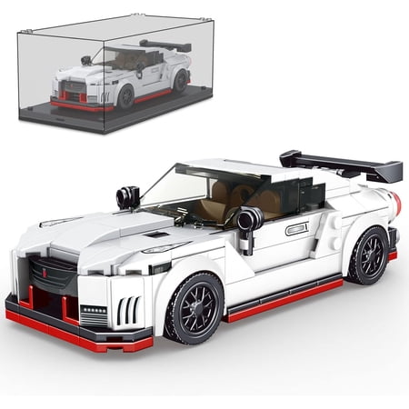 Nissan GT-R Car Toy Building Sets with Acrylic Display Case, Collectible Model Car Toys Building Blocks 27031, Cool Simulation Cockpit Speed Racing Cars for Adults Kids 8+(356 Pieces)