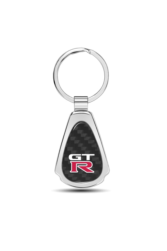 Nissan GT-R Logo Real Black Carbon Fiber Chrome Metal Teardrop Key Chain