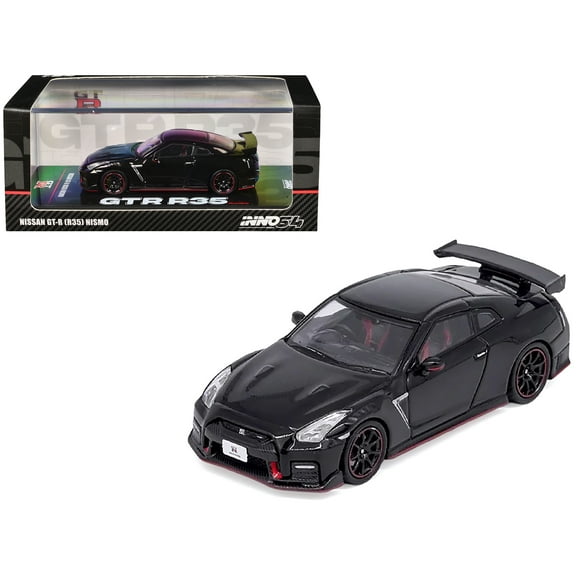 Nissan GT-R (R35) Nismo RHD (Right Hand Drive) Nismo Black with Carbon Hood and Top 1/64 Diecast Model Car by Inno Models