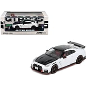 Nissan GT-R R35 Nismo RHD Right Hand Drive White with Carbon Hood and Top 1/64 Diecast Model Car by Inno Models