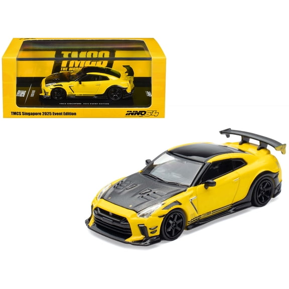 Nissan GT-R (R35) RHD Yellow with Carbon Hood and Black Top "The Model Car Show Singapore" 1/64 Diecast Model Car by Inno Models