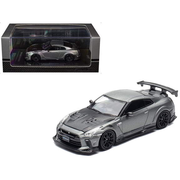 Nissan GT-R (R35) "Top Secret" RHD (Right Hand Drive) Gray Metallic with Carbon Hood "IAM Bangkok 2025 Event Edition" 1/64 Diecast Model Car by Inno Models