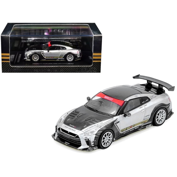 Nissan GT-R (R35) Top Secret RHD (Right Hand Drive) Silver Metallic with Carbon Hood and Top "Tokyo Auto Salon Hong Kong 2025 Event Edition" 1/64 Diecast Model Car by Inno Models