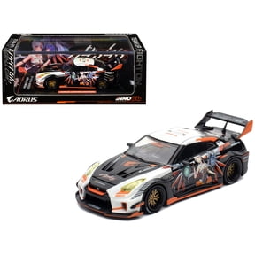 Nissan GT-R (R35) Widebody RHD Black and White with Graphics "AORUS X INNO64 Limited Ed" 1/64 Diecast Model Car by Inno Models