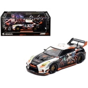Nissan GT-R R35 Widebody RHD Black and White with Graphics "AORUS X INNO64 Limited Ed" 1/64 Diecast Model Car by Inno Models
