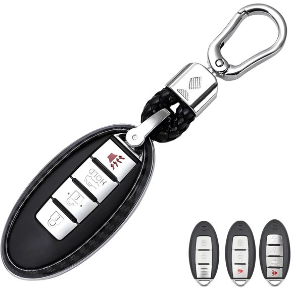For Nissan Key Fob Cover, Hard ABS Carbon Fiber Pattern Case for Titan, Armada, Sentra, Altima, Pathfinder, Frontier, Maxima, Leaf, Rogue, Kicks, Murano, 2017-2023 Models with Keychain, Black