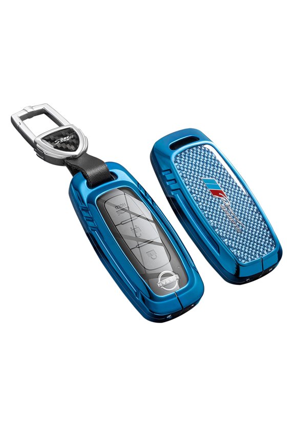 for Nissan Key Fob Cover with Keychain,Real Carbon Fiber Zinc Alloy Protection Key Case Compatible with Pathfinder Rogue Key shell keyless Smart Remote Accessories