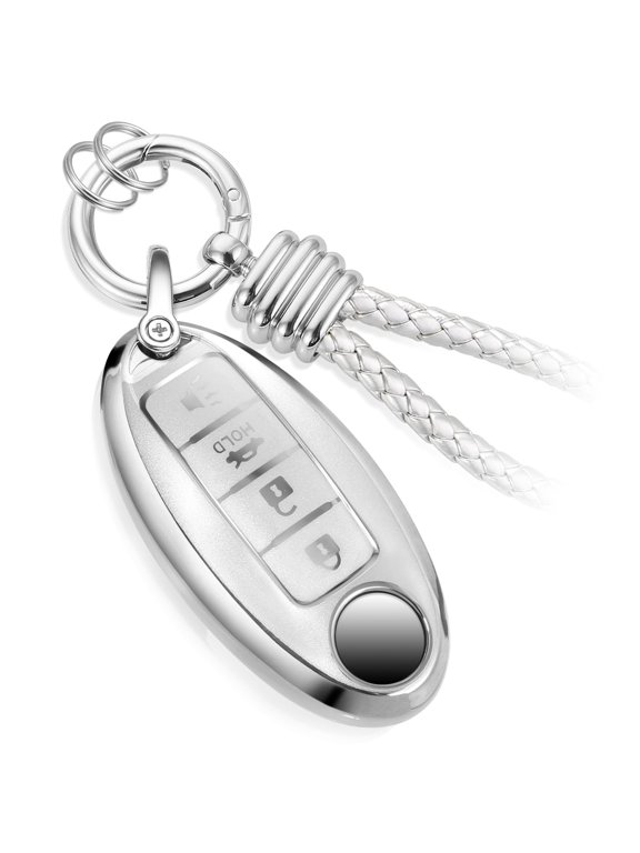 for Nissan Key Fob Cover with Upgraded Anti-lost Luxury Keychains, Fashionable Matte Metallic Silver Soft Case for Altima Rogue Sentra Maxima Armada(4 Button)