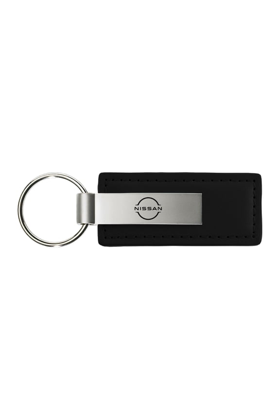 Nissan Logo Rectangular Leather Key chain (Black)