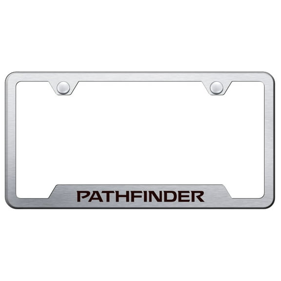 Nissan Pathfinder Laser Etched Logo Cut-Out License Plate Frame (Brushed Chrome)