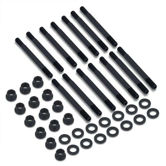For Nissan RB20 RB20DET / RB25 RB25DET (14-Piece) Engine Motor Cylinder Head Stud Nuts Kit (Black) - R32 R33 R34 Skyline GTS GTST 2.0L RB20DE 2.5L RB25DE I6